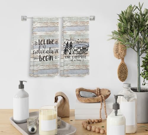 Camping-Let-the-Adventure-Begin-Kitchen-Towels-and-Dishcloths-Sets-of-2Campsite-Cabin-RV-Drying-Cloth-Hand-Towels-Tea-Towels-for-Bathroom-KitchenCampers-Camping-Lovers-Adventurers-Gifts1624-inches