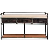  Festnight Banco de Almacenamiento con 3 cajones y 1 Estante Inferior, Zapatero con Asiento,Armario Zapatero,Estilo Industrial,Tela,107,5x34,5x59cm