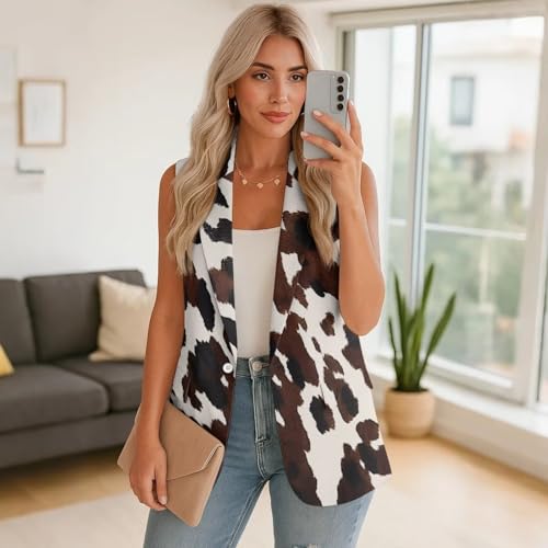 Women's Casual Vest Tops Formal Sleeveless Blazer Suit Lightweight Work Office Outerwear Waistcoat with Pockets2