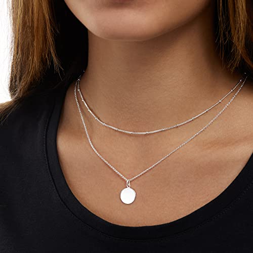 Amazon Essentials Sterling Silver Plated Polished Disc And Beaded Chain 2 Row Layer Necklace, Sterling Silver #TOP1