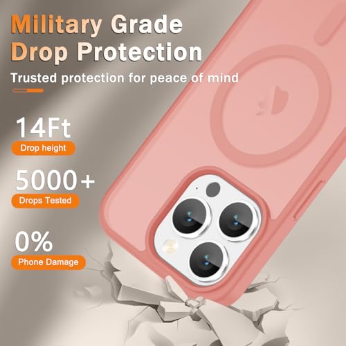 Image of YENAPOON for iPhone 15 Pro Max Case, Matte Magnetic Phone Cover [with 1 Screen Protector] [Support for MagSafe] [Shockproof Military Grade Protection] Translucent Frosted Back, Pink