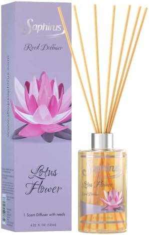 Saphirus Reed Diffuser Set to Decor Office, Home or Any Room, Magic Fresh Fragrances, Lotus Flower, 4.22 FL.OZ.