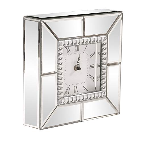 Howard Elliott Collection Mirrored Finish Table Clock with Beaded Glass Trim, Decorative Silver Mirror Clock for Office, Desk or Bedside Table, Gift for Wedding, Anniversary and Birthdays 10 x 10 Inch by Howard Elliott Collection - Image 2