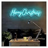 DzizJNC Frohe Weihnachten Leuchtreklame,Benutzerdefinierte Dimmbare Neonlichter Für Zimmer, Schlafzimmer, Wanddekoration, Personalisierte Geschenke (Color : Ice Blue, Size : 55x16.2cm)