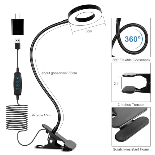 image for Woputne Desk Clip on Lamp for Reading Home Office, with 5V 2A Adapter,