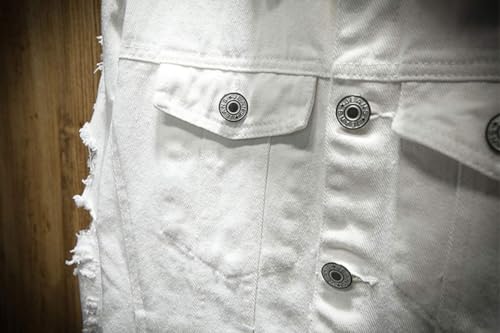 ebossy Men's Ripped Long Sleeve Fashion Distressed Motorcycle Denim Jean Jacket (X-Large, White)4