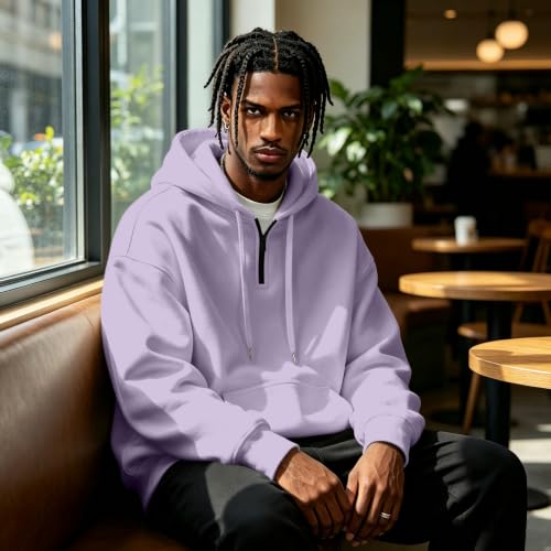 Fleece Hoodie Men Quarter Zip Fleece Lined 1/4 Zip Pullover Kangaroo Pocket - image 4