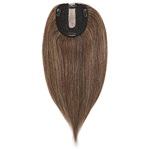 Hair Toppers Human Hair Brown Topper Hairpieces For Women Clip On Toupee Clip In Wiglet Replacement For Thinning Hair Loss Cover White Hair 12" 40g #4P27 Medium Brown mix Dark Blonde