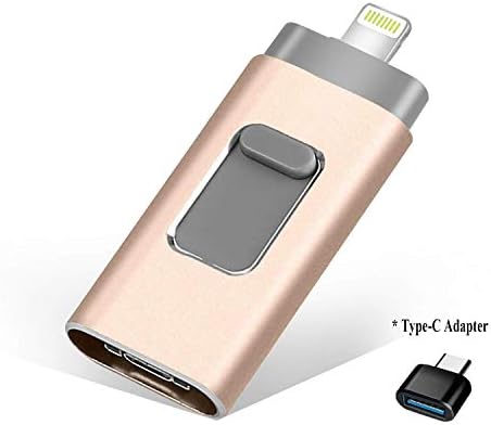 USB Flash Drive 128G, USB Memory Stick 128GB Jump Drive Thumb Drive 3.0 Flash Drive Compatible for iPhone/iPad/PC/Android Password/Touch ID Protected Flash Drive for iOS/iPhone (128G Gold)