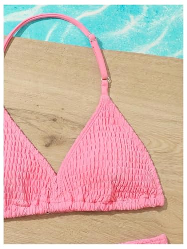 Image of RoseSeek Girl's Tie Dye Smocked 2 Piece Swimwear Sets Backless Halter Bikini Cute Brief Bathing Suit