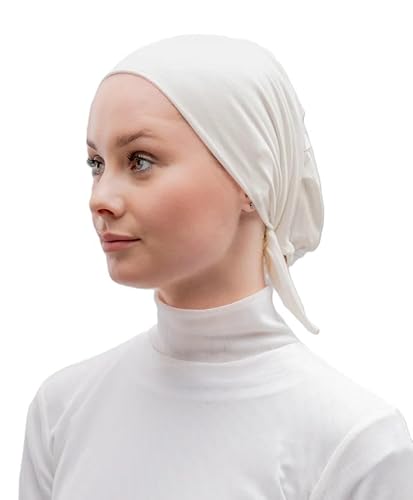 Mila No-Thread Bandana With Tie-Back - Ultra-Light Single Layer Cotton Lycra Underscarf - Classy Gift for Special Occassions Off White, One Size