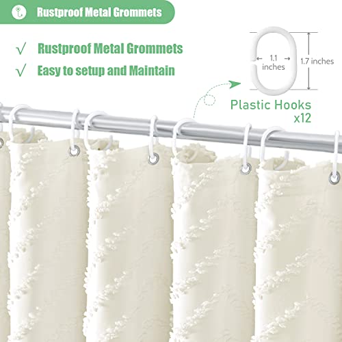 Dynamene Extra Long Shower Curtains, 84 Inches Long Boho Tufted Chevron Striped Fabric Shower Curtains for Bathroom, Tall Minimalist Chic Waterproof Cloth Shower Curtain Set with Hook, Cream, 72x84 by Dynamene - Image 6