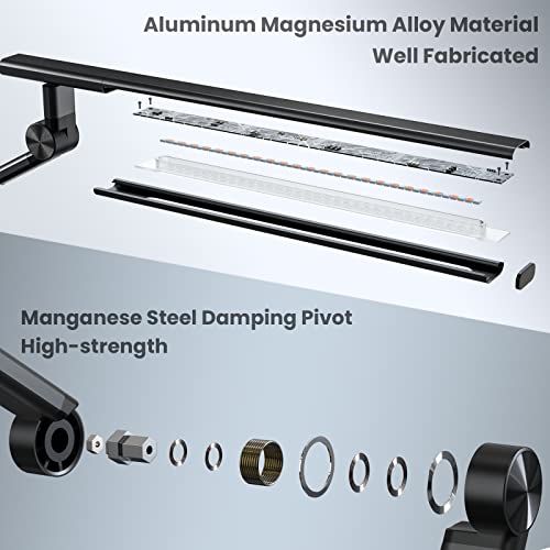 Arteasy Led Desk Lamp, Desk Light For Home Office, Dual Light Source 18W Brightest, Eye-Caring Optical Lens, Office Lamp, 5 Color Modes & Brightness, Aluminum Alloy Clip On Lamp, Clamp Lamp, Black #TOP3
