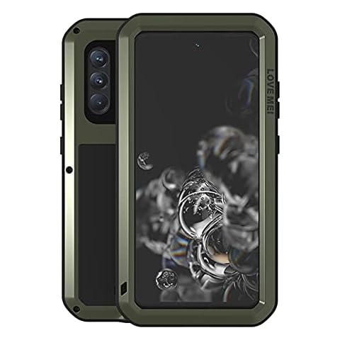 LOVE MEI for Samsung Galaxy S21 FE Case, Outdoor Heavy Duty Shockproof Dustproof Military Bumper Aluminum Metal Full Body Protection Case with Tempered Glass for Samsung Galaxy S21 FE 5G (Green) Cover
