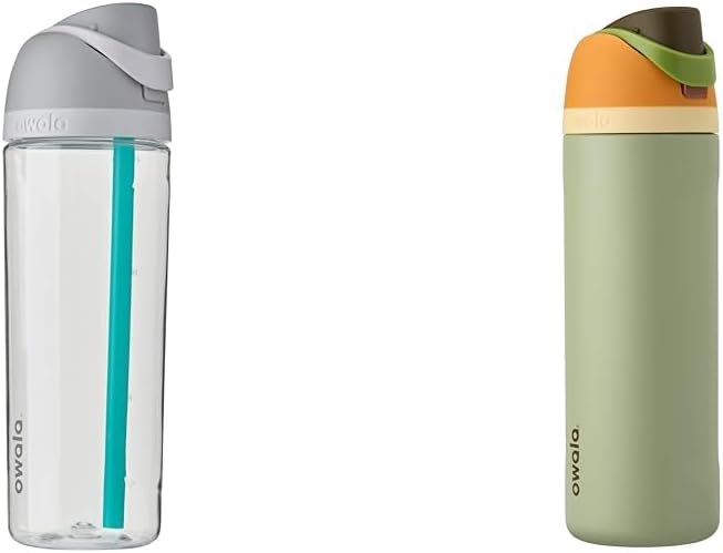 Owala FreeSip Clear Tritan Plastic Water Bottle with Straw, BPA-Free Sports Water Bottle & FreeSip Insulated Stainless Steel Water Bottle with Straw for Sports and Travel