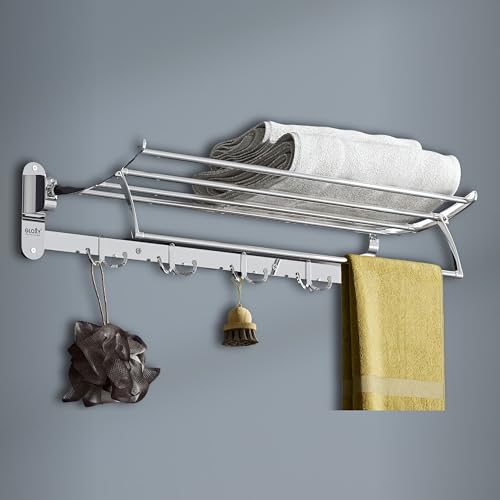 Image of Gloxy Bathroom Accessories Set Towel Rack for Bathroom 24 Inch - Bathroom Towel Hanger for Wall - Towel Stand for Bathroom - Towel Holder in Bathroom, Kithcen, Hotels, Etc.(Chrome, Foldable, 1pc)