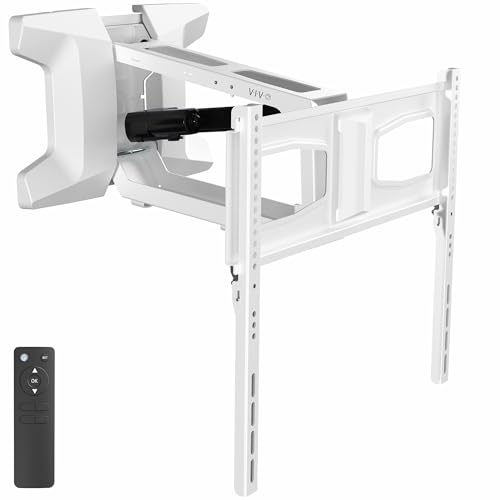 VIVO Motorized Fireplace TV Wall Mount for 37 to 70 inch Screen up to 77 lbs, Height Adjustable Electric Pull Down Mantel Bracket, White, MOUNT-E-M070R-W