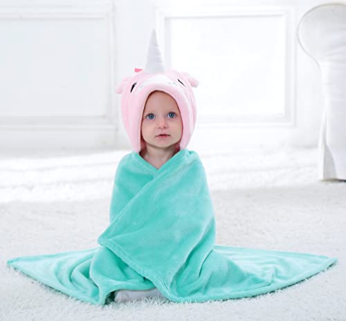 Image of TONWHAR 0-4 Years Toddlers' And Kids' Boys Girls Animal Face Hooded Blanket Baby's Bathrobe,Plush After Bath Blanket(Pink Unicorn)