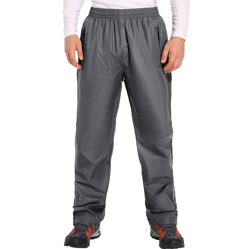 JAEZZIY Men's Rain Pants Waterproof Rain Over Pants Windproof Lightweight Hiking Pants for Outdoor Work, Golf, Fishing, Hiking (Grey, XL)