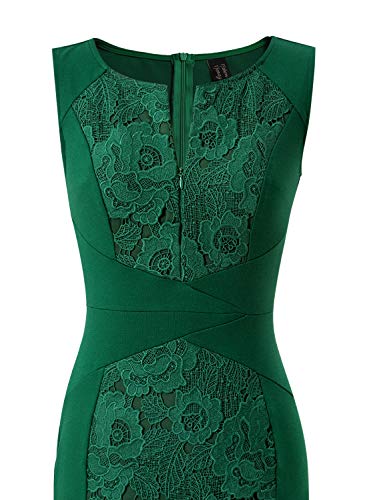 Vfshow Womens Green Crochet Lace Colorblock Patchwork Slim Zipper Up Party Cocktail Business Bodycon Pencil Sheath Dress 7181 Grn Xl #TOP5