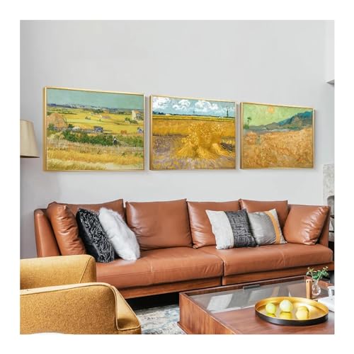 Toile champ de blé Van Gogh 60x80 cm décor salon triptyque encadré