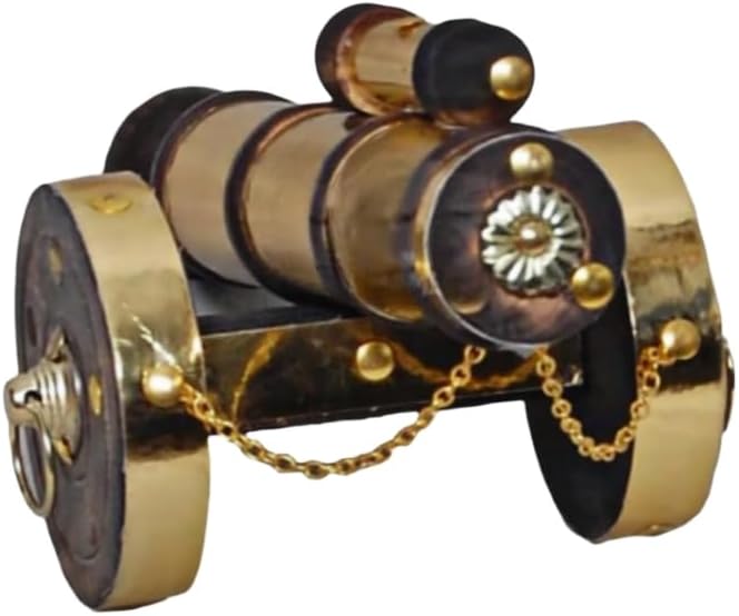 SKETCY WOODSHOP Handcrafted/Home Decor Showpiece/Antique Brass & Wooden Tope (Cannon) / Great Decor Item for Bedroom, Living Room, & Office.