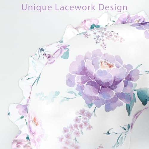 Ruffle Nursing Pillow Cover, Removable Stetchy Case for Breastfeeding Pillows, Ultra Soft and Breathable Feeding Pillow Slipcover with Modern Design Lace for Infant Girls Boys, Purple Floral by HNHUAMING - Image 3