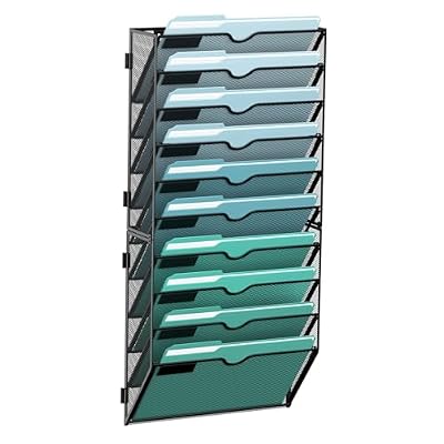 SUPEASY 10-Tier Wall File Organizer, Hanging Wall Files for Papers, Folders, Magazines, Clipboard, Wall Organizer for Office Home School Classroom, Black