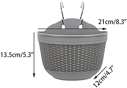 Hanging Flower Pots Set of 2,Plastic Hanging Planters Outdoor for Garden Fence Patio Home Ornaments Wall Mounted Flower Holders Flower Basket Indoor with 4 Hooks and Drainage (Grey)