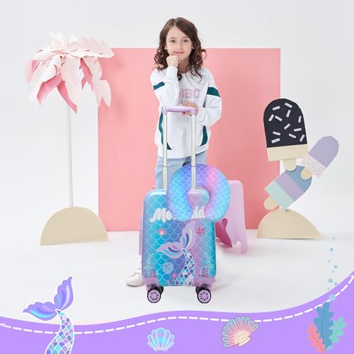 Image of Cute Mermaid Kids Luggage Set 2 piece Kids Suitcase with Spinner Wheels 16 inch Childrens Luggage for Girls With Wheels Hard Shell Luggage Sets Airline Approved
