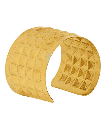 Image of Touchstone Indian Bollywood Desire Brass Base Exotic Workmanship Free Size Cuff Bracelet in Antique Gold Or White Or Copper Tone for Women.