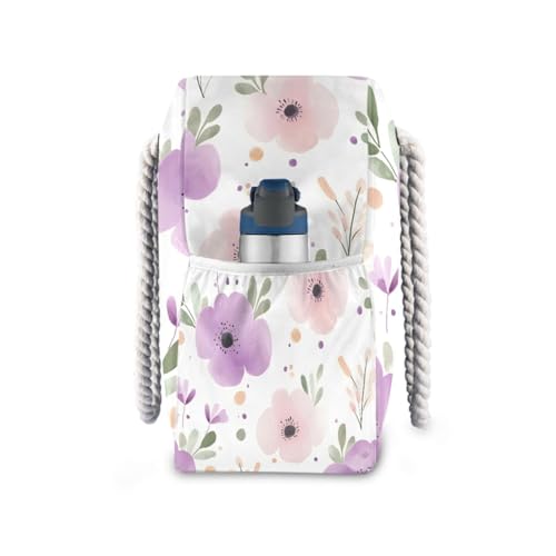 Floral Beach Bag - Large Tote Bags for Women Flower Shoulder Bags Zipper Waterproof Sandproof for Travel Gym Swim3