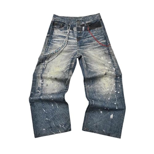 Men’s Yellow Mud Washed Jeans, Loose Straight Fit, Gradient Color, Summer Baggy Denim Pants2