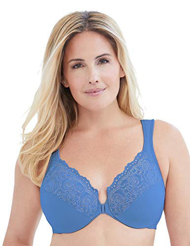 Glamorise Women's Plus Size Full Figure Wonderwire Front Close Bra #1245, Blue, 38DD