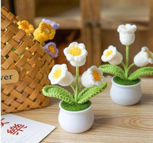 Image of VRB Dec Plastic TM 1 Pcs Crochet Flowers Artificial Daisy for Office Desk Car Dashboard Decor,Home Decoration, Office, Bedroom, Christmas Decor, Wedding,Diwali (Single White Daisy with Pot)