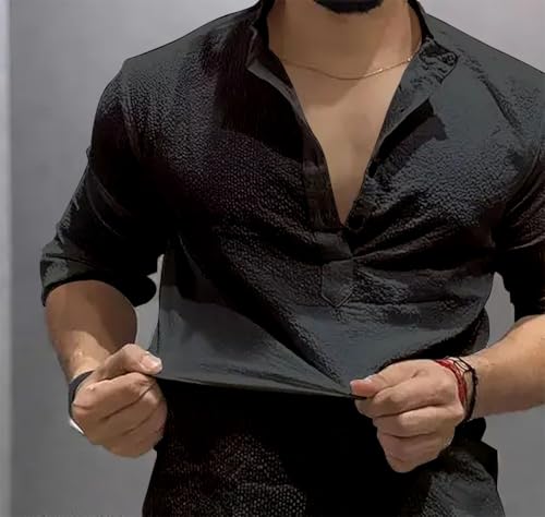 Image of MiraMichi Men's Cotton Blend Kurta | Kurta for Men Stylish Casual Short Kurta | Half Kurta Shirt Daily Use for Summer Season | Mandarin Collar Cotton Kurta's for Man Comfort