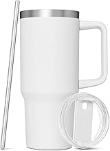 1200ML Stainless Steel Tumbler with Handle & Straw | Leakproof Vacuum Insulated Big Water Bottle for Gym, Travel, Office | Sipper Cup for Hot & Cold Beverages – White/Black