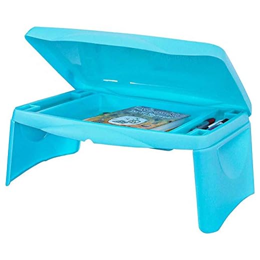 Lap Desk for Kids - Folding Lap Desk with Storage 17x11 - Aqua Blue Color - Durable Lightweight Portable Laptop Computer Children's Drawing Desks for Homework or Reading. No Assembly Required.