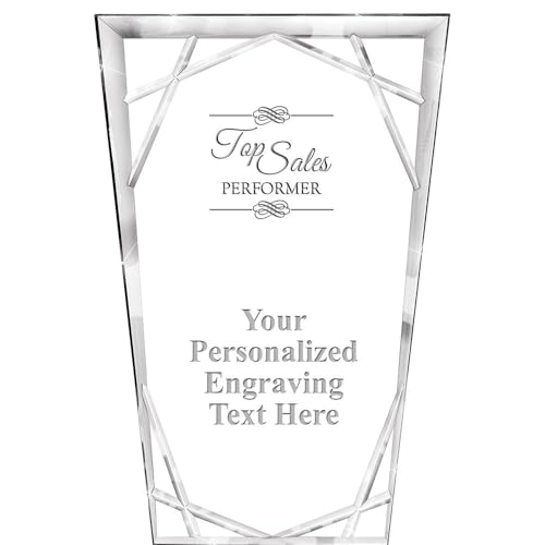 Crown Awards Customizable Acrylic Award, 7" Engraved Top Sales Performer Hera Trapezium Acrylic Award