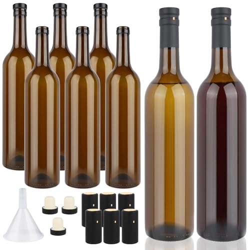 GUANENA 8 Pack 750ml Dark Amber Glass Bottles with Cork