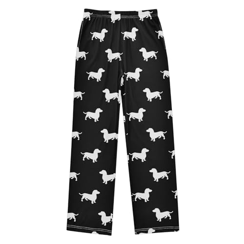 Boys' Pants Dachshund Cute Sausage Dog Black White Long Bottoms Jogger Pants Elastic Waist Trousers with Pockets S-XL