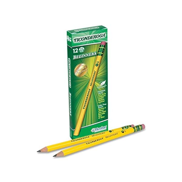 Dixon Ticonderoga Beginners Primary Size #2 Pencils with Erasers, Yellow (13308) (4-Pack of 12)