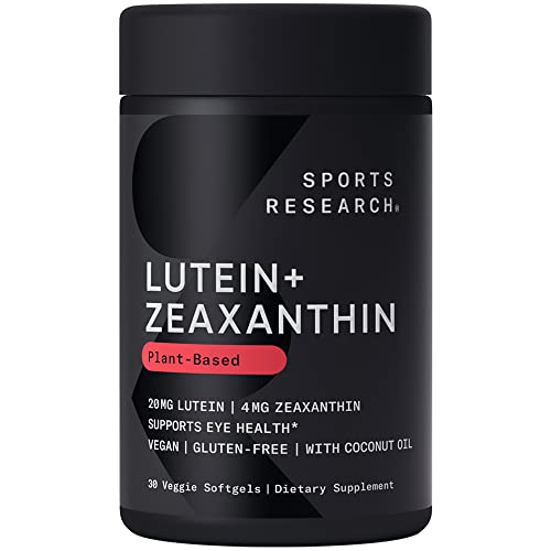 Sports Research Vegan Lutein + Zeaxanthin (20Mg) With Organic Coconut Oil For Better Absorption - Supports Vision & Eye Health - Vegan Certified & Non-Gmo Verified (30 Softgels) #TOP15
