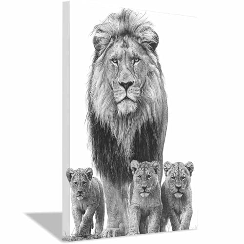 CUDAOO Quadro Animali Leoni Immagini Moderni Murale Marche di gruppo Lions per soggiorno, cucina, decorazioni per la casa(Bianco e nero)-70x100cm Incorniciato