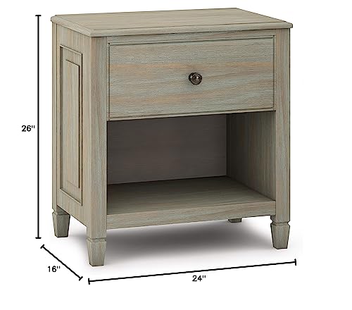 Simplihome Connaught 24 Inches Wide Night Stand, Bedside Table, Distressed Grey Solid Wood, Rectangle, With Storage, 1 Drawer And 1 Shelf, For The Bedroom, Traditional #TOP7
