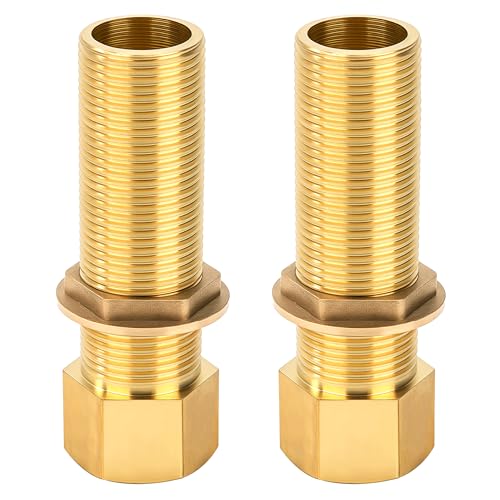 Elegrip 2PCS Conector de Tanque de Agua de Latón, 100 mm 3/4 Rosca Exterior y Rosca Interior Conector Barril de Agua con Sellos de Goma para Grifos, Barril de Lluvia, Baldes