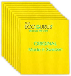 The EcoGurus Paños suecos para Cocina, paños de Cocina suecos Naturales Altamente absorbentes, paño de Esponja de celulosa, Color Amarillo