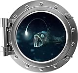 PortScape Instant View Deep Sea Anglerfish Silver Porthole Window Wall Decal Removable Wall Sticker Ocean Sea Animals Wall Art Childrens Educational School Room Decor 12 inch