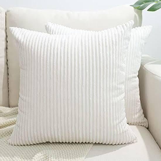 Guffaw Throw Pillow Covers Corduroy with Stripe Pattern Multy Colour Square Soft Cushion Covers Pack of 2 for Couch Bedroom Sofa Living Room Bed Chair (16x16inches, White) (B0CJFYS8M8) Amazon Price History, Amazon Price Tracker