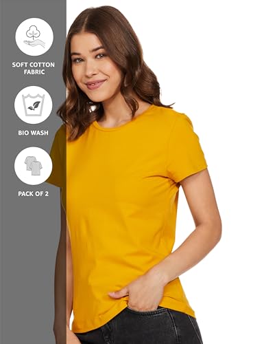 Amazon Brand - Symbol Women's Cotton Stretch Half Sleeve Round Neck Regular Fit T-Shirt (Pack of 2) - Image 4
